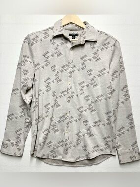Alfani Men’s Medium Cream Gray Geometric Button Up Long Sleeve Shirt